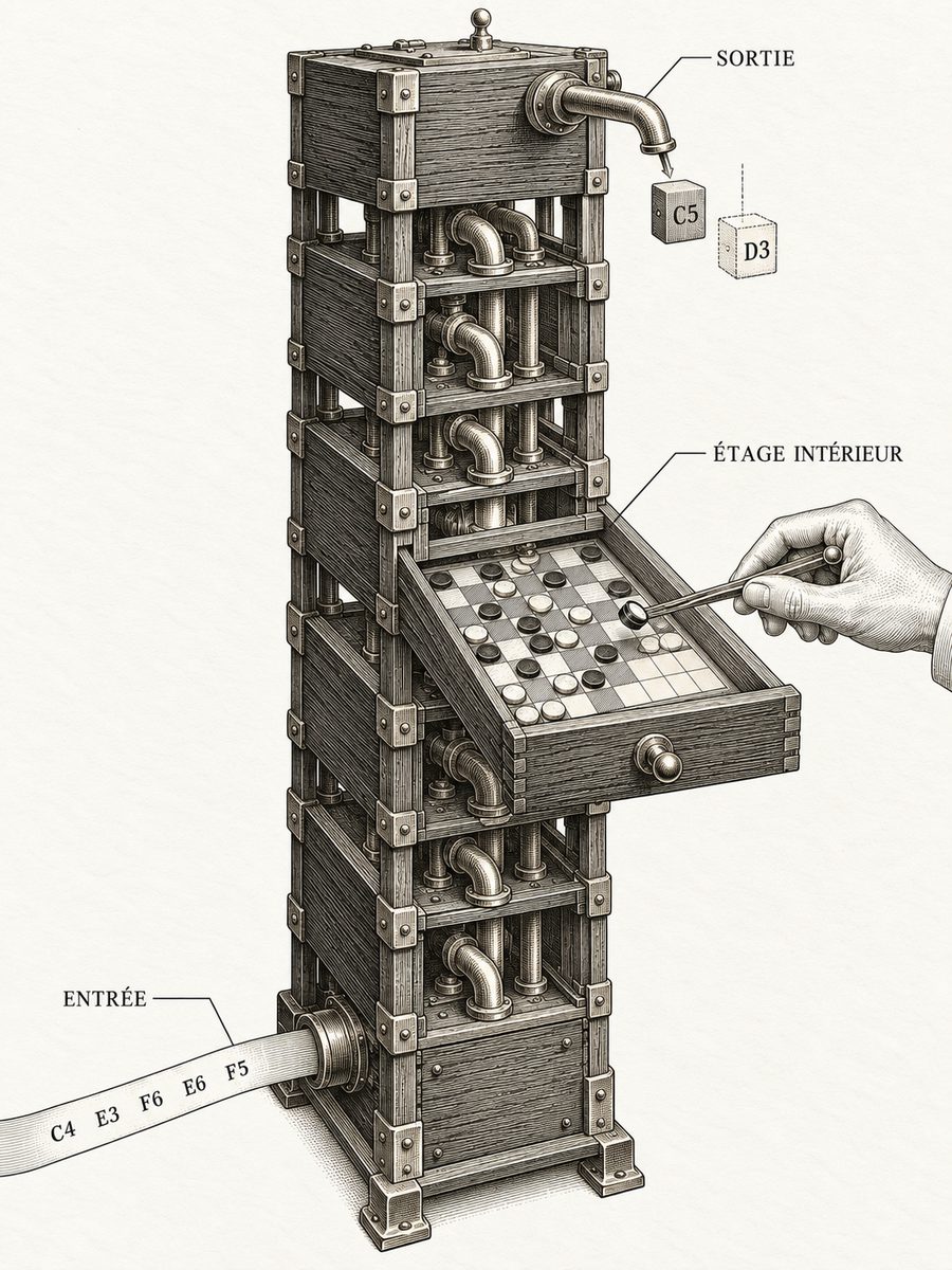 Planche 19, le plateau intérieur : le damier d’Othello reconstruit dans les nombres d’un modèle